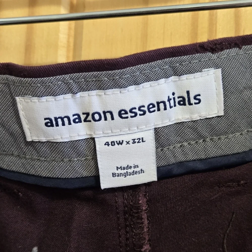Amazon‎ Essentials Men's Pants Size 40×30 BURGUNDY Flat Front Straight Leg NWT